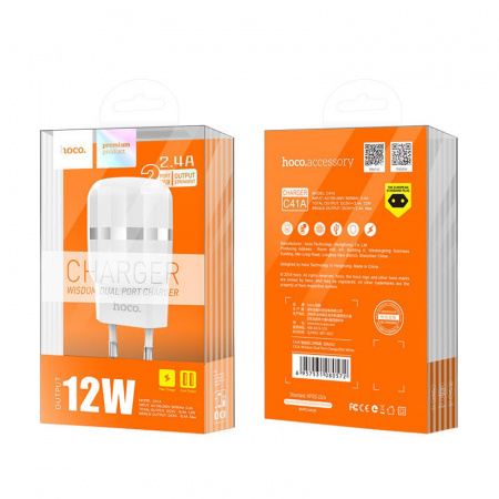 Сетевое зарядное устройство Hoco C41A, 2 USB, 2.4А