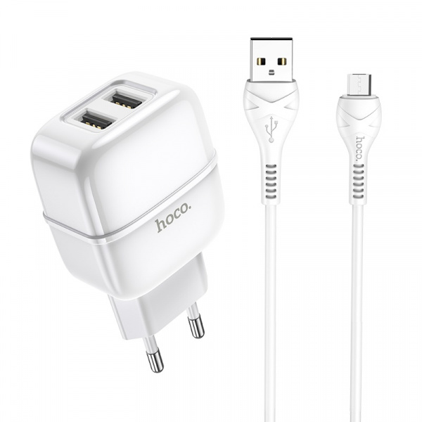 Зарядное устройство HOCO C77A Highway, 2.4A, белый, кабель micro USB