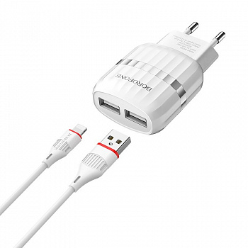 Комплект зарядки lightning Borofone BA24A, 2USB 2.1A, черный