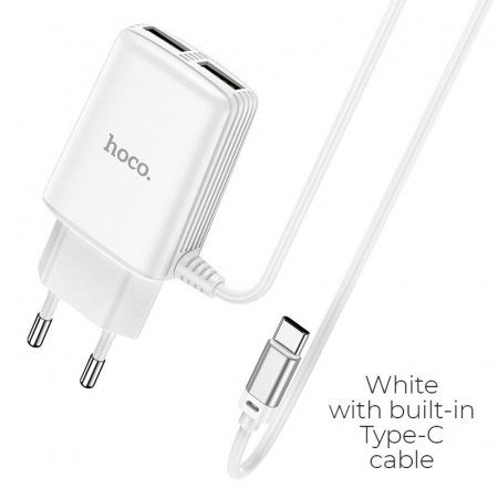 Зарядное устройство HOCO C82A Real, 2.4A, белый, кабель Type-C